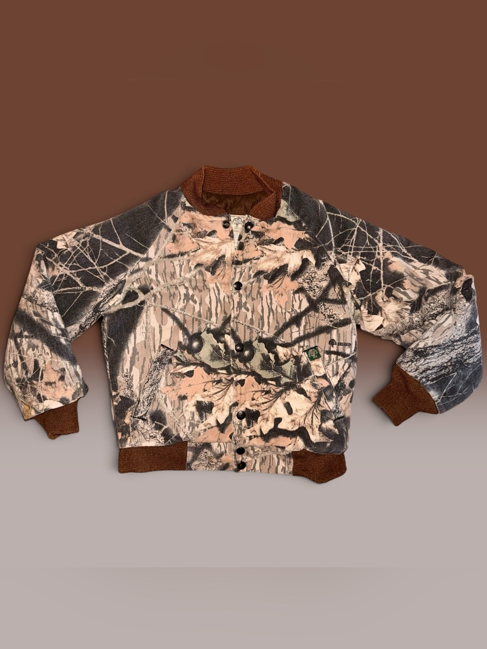 Vintage Mossy Oak Break Up Camo Bomber Jacket Quilted Lined USA Made YTH Medium